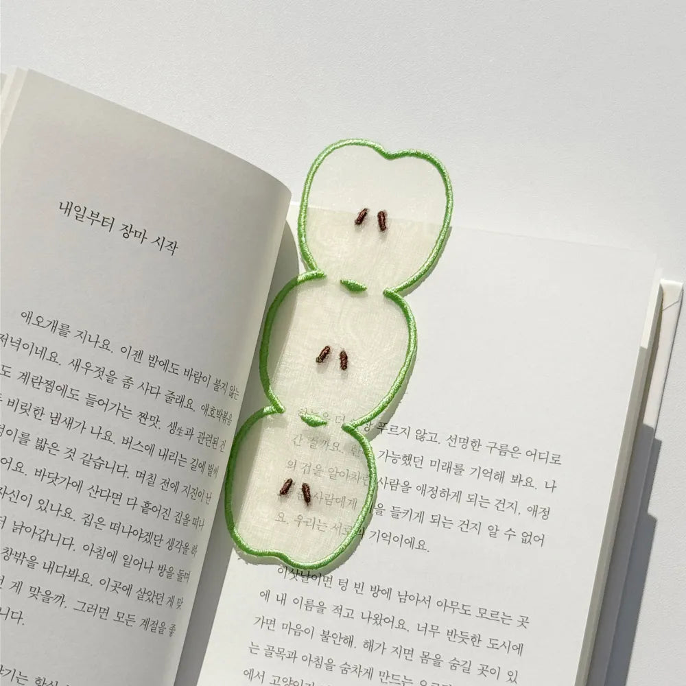 MHOM Sheer Organza Embroidery Bookmark - Green Apple