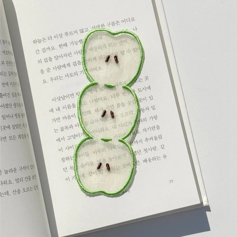 MHOM Sheer Organza Embroidery Bookmark - Green Apple