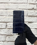Glossy Porosus Crocodile Long Wallet (Midnight Blue)