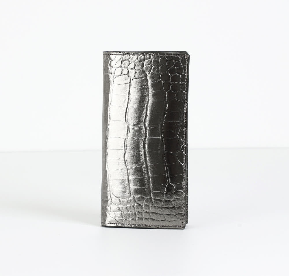 [Limited Edition] Alligator Leather Long Wallet (Black Silver)