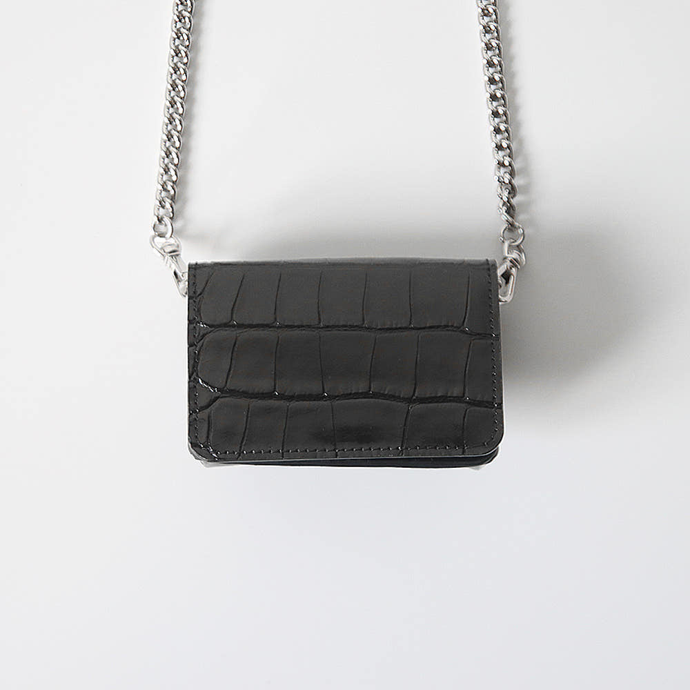 [Haley &amp; Lauren] Crocodile Leather Card Wallet Chain Mini Crossbody Bag