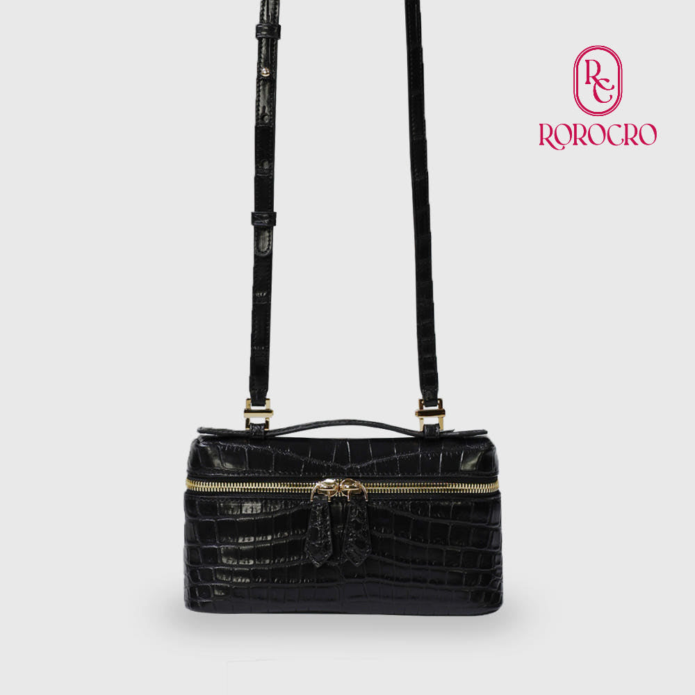 ROROCRO Rumi Matte Crocodile Leather Vanity Crossbody Bag (Black)