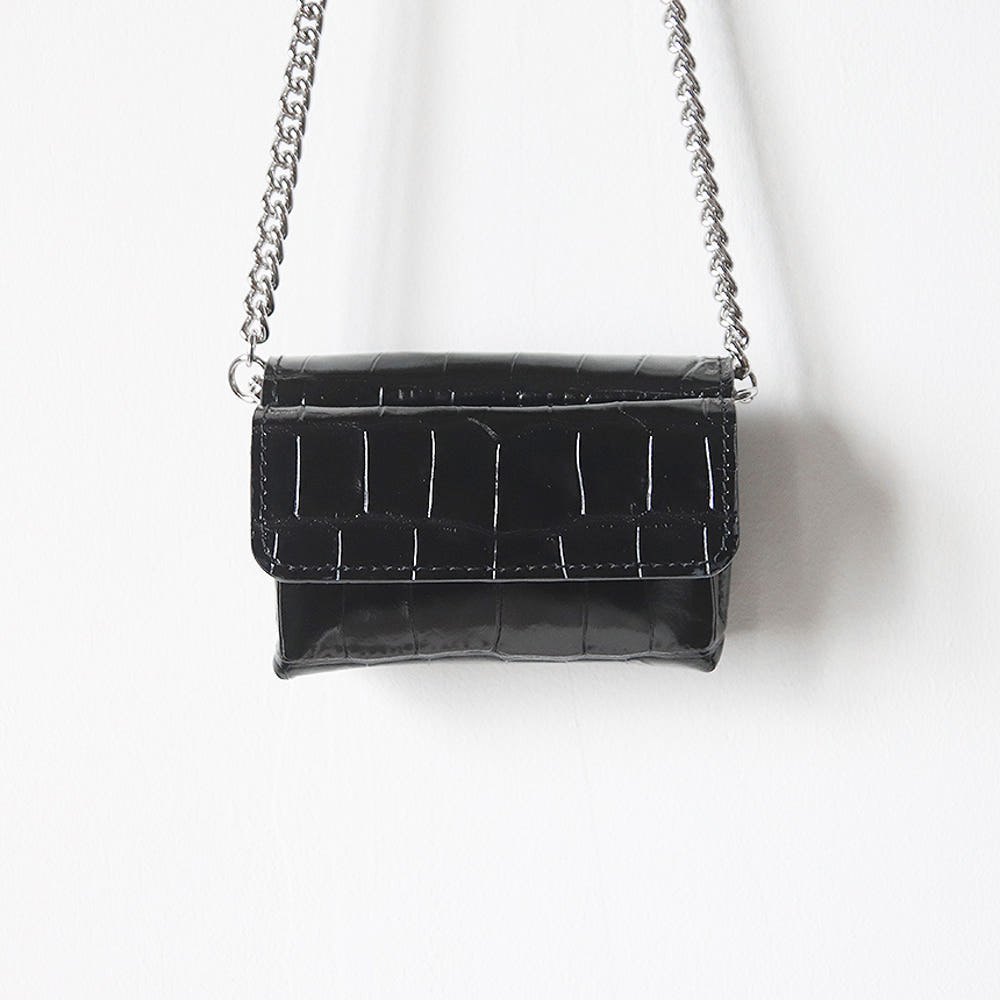 [Haley &amp; Lauren] Crocodile Leather Card Wallet Chain Mini Crossbody Bag