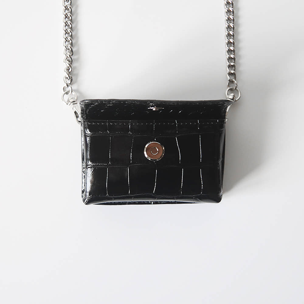 [Haley &amp; Lauren] Crocodile Leather Card Wallet Chain Mini Crossbody Bag
