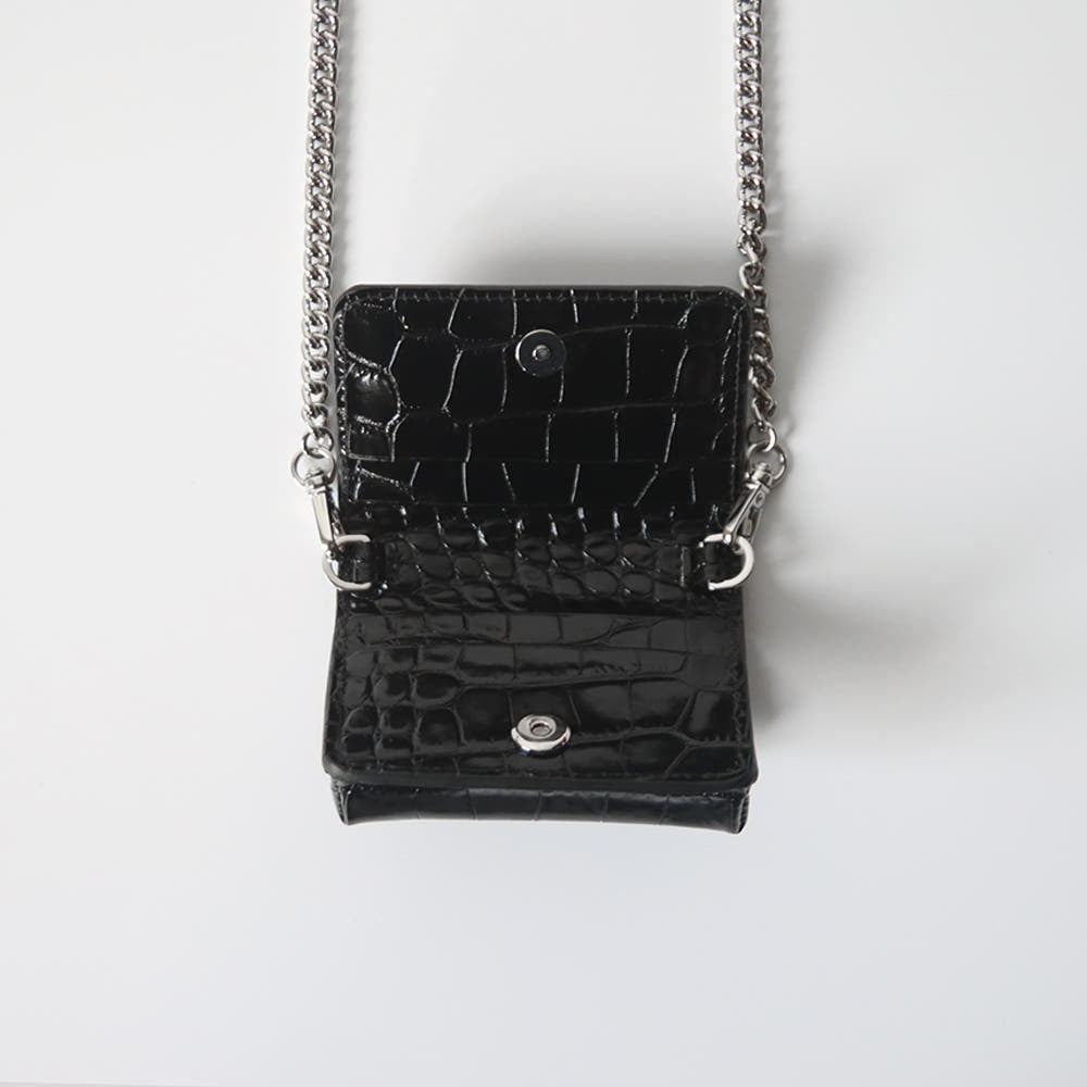 [Haley &amp; Lauren] Crocodile Leather Card Wallet Chain Mini Crossbody Bag