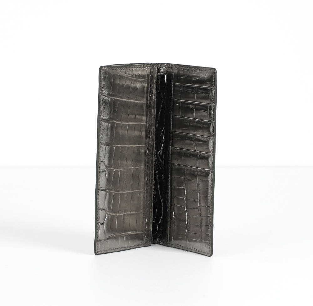 [Limited Edition] Alligator Leather Long Wallet (Black Silver)