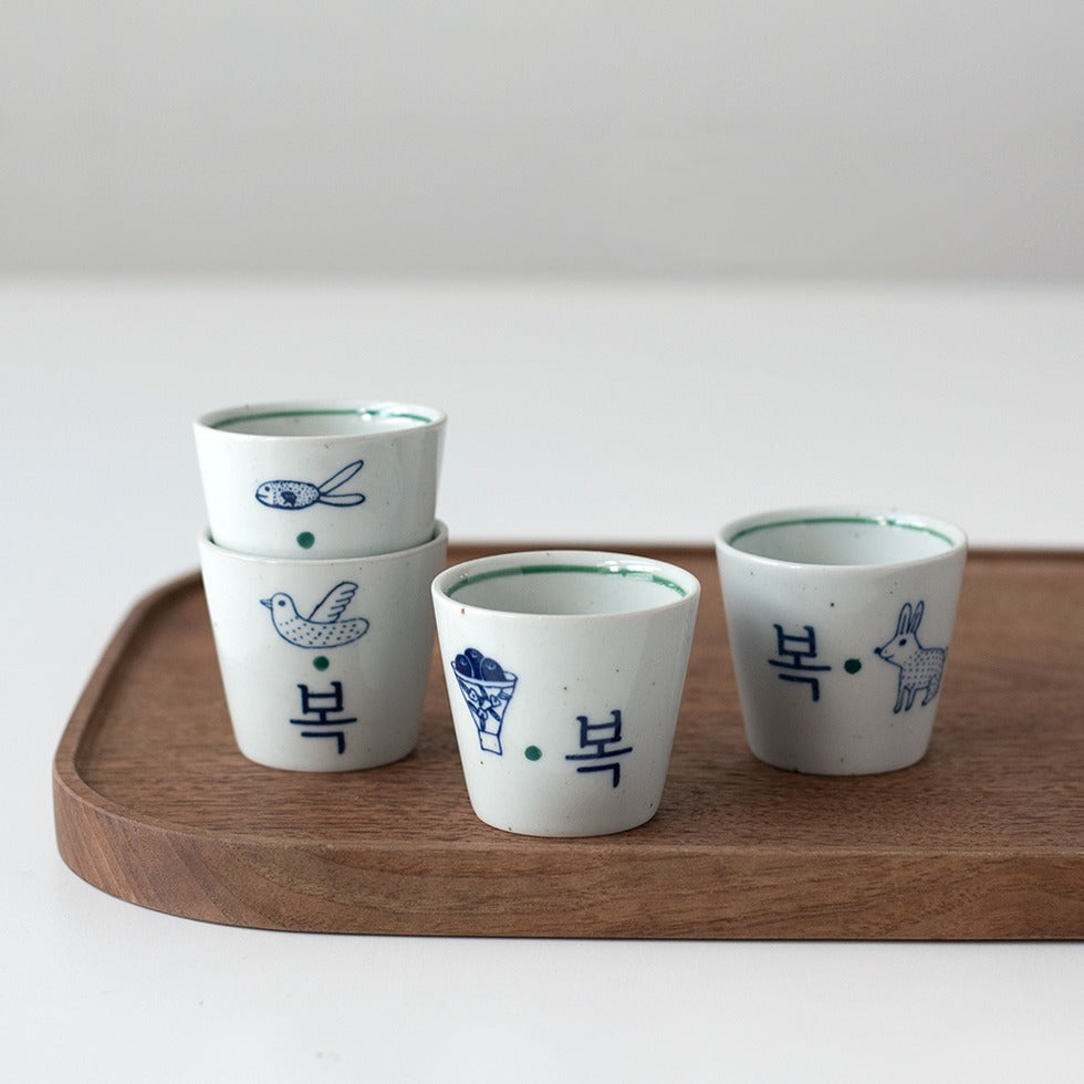 [Yeogidamgi] 'Bok' (Good Luck) Sake Cup 4-Piece Gift Set