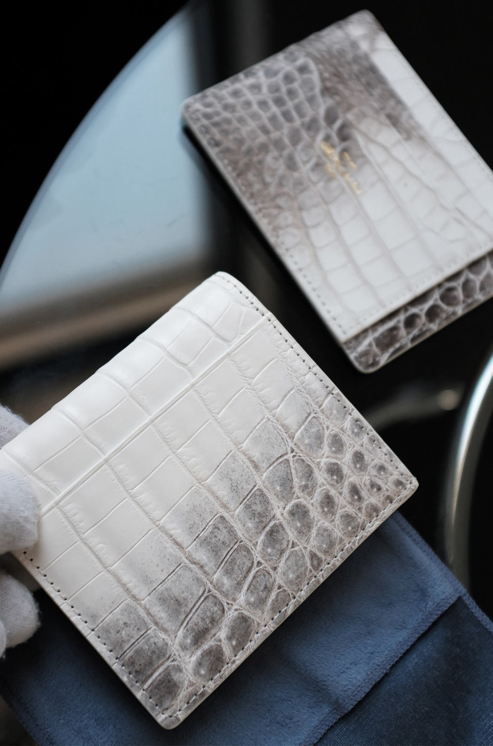 GROSCALIN Crocodile Leather Compact Organizer C-Wallet (Himalaya)