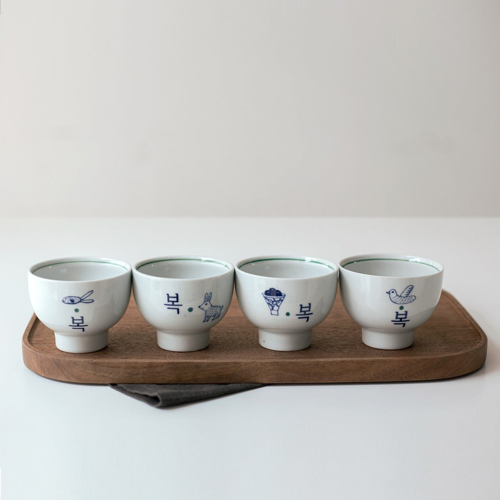 [Yeogidamgi] Hangeul 'Bok' (Good Luck) Teacup 4-Piece Gift Set