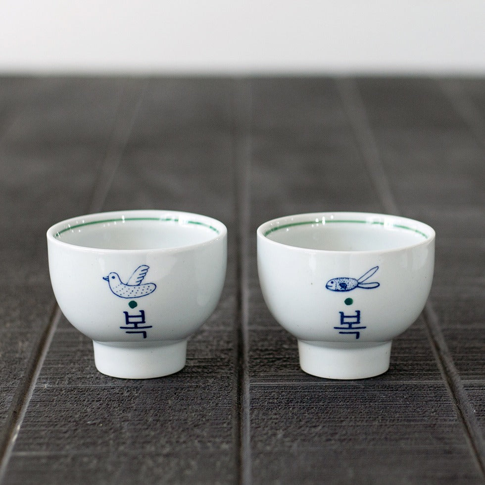 [Yeogidamgi] Hangeul 'Bok' (Good Luck) Teacup 4-Piece Gift Set