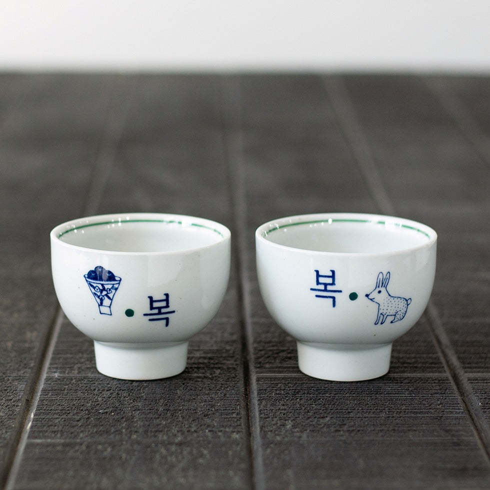 [Yeogidamgi] Hangeul 'Bok' (Good Luck) Teacup 4-Piece Gift Set