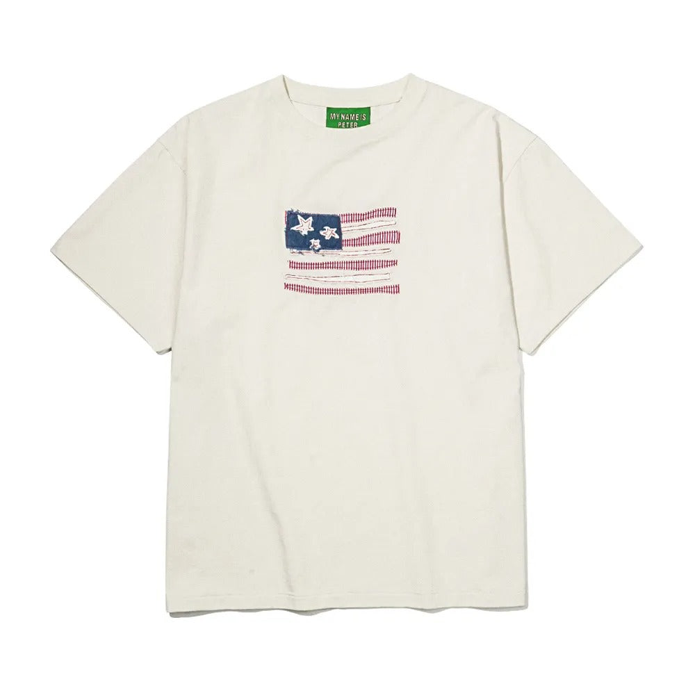 MY NAME IS PETER USA Flag Applique T-Shirt