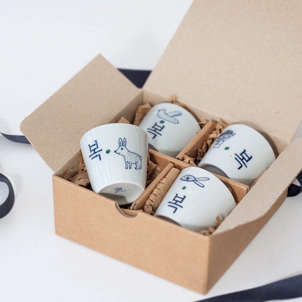 [Yeogidamgi] 'Bok' (Good Luck) Sake Cup 4-Piece Gift Set